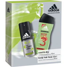 Adidas Cool & Dry 48h 6v1 antiperspirant dezodorant sprej 150 ml + Active Start 3v1 sprchový gél na telo, vlasy a tvár pre mužov 250 ml, kozmetická sada