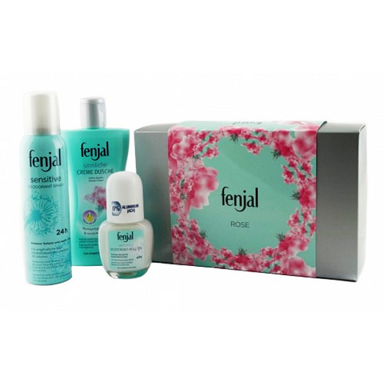 Fenjal Rose sprchový gél 200 ml + Sensitive sprej 150 ml + roll-on 50 ml kozmetická sada