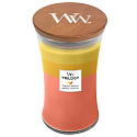 Woodwick Trilogy Tropical Sunrise - Tropický východ slnka vonná sviečka s dreveným knôtom a viečkom sklo veľká 609 g