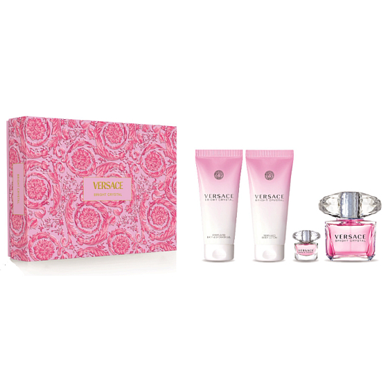 Versace Bright Crystal toaletná voda 90 ml + telové mlieko 100 ml + sprchový gél 100 ml + toaletná voda 5 ml miniatúra, darčeková sada pre ženy
