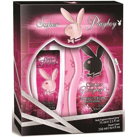 Playboy Super playboy for Her parfumovaný dezodorant sklo pre ženy 75 ml + sprchový gél 250 ml, darčeková sada