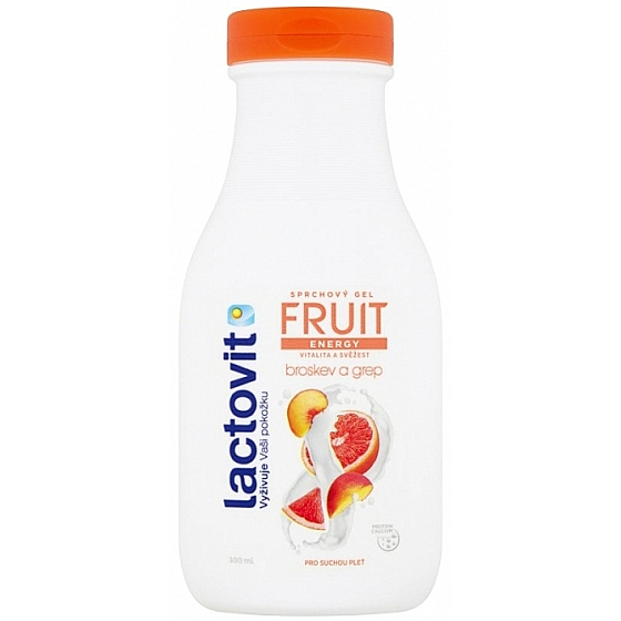 Lactovit Fruit Energy Vitalita a sviežosť broskyňa a grep sprchový gél pre suchú pleť 300 ml