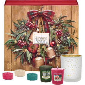 Yankee Candle Adventný kalendár Kniha čajová sviečka 12 kusov + Votiv sviečka 12 kusov + svietnik, Vianočná darčeková sada 2019