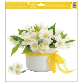 Okenná fólia bez lepidla kvety biele v kvetináči 30 x 33,5 cm