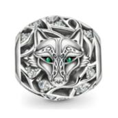 Prívesok Strieborný 925 vlk, zelené oči, korálik na náramku zviera