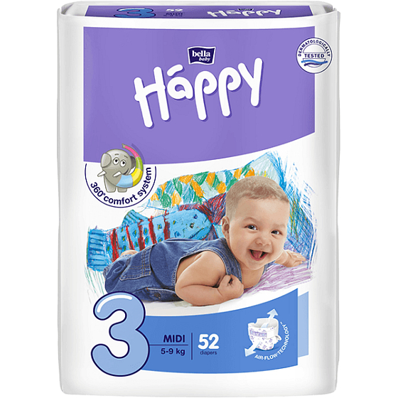 Bella Happy 3 Midi 5-9 kg plienkové nohavičky 52 kusov