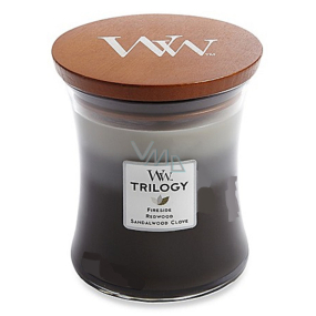 Woodwick Trilogy Warm Woods - Hrejivé drevo vonná sviečka s dreveným knôtom a viečkom sklo stredná 275 g