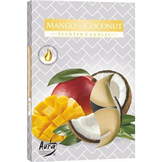 BISPOL Aura Mango & Coconut - Mango a kokos vonné čajové sviečky 6 kusov