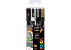 Posca Univerzálna sada akrylových fixiek 0,9 - 1,3 mm Čierna, biela, zlatá, strieborná 4 ks PC-3M