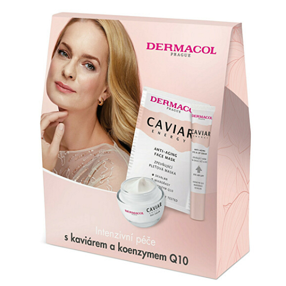 Dermacol Caviar Energy Day Cream spevňujúci denný krém 50 ml + Face Mask spevňujúca maska na tvár 2 x 8 ml + Eye and Lip Cream spevňujúci krém na oči a pery 15 ml, kozmetická sada pre ženy