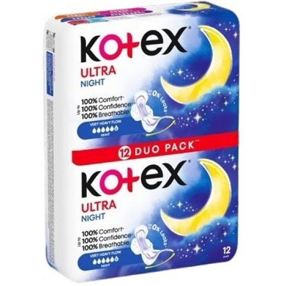 Kotex Ultra Night Duo Pack dámske vložky, 12 ks
