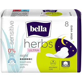 Bella Herbs Aloe Vera Ultra Nights dámske vložky s krídelkami 8 ks Bella Herbs Aloe Vera Ultra Nights dámske vložky s krídelkami 8 ks