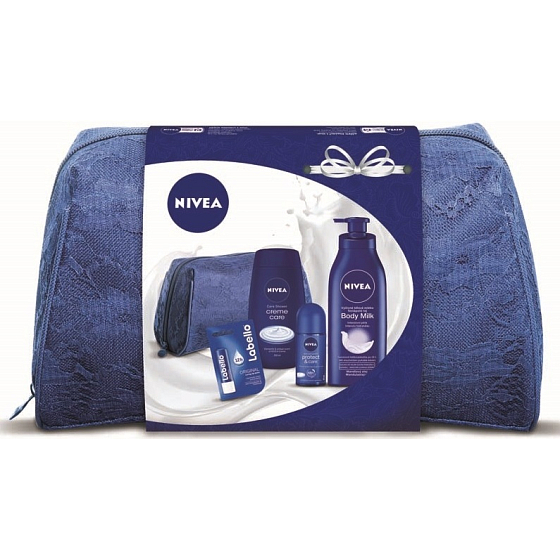 Nivea Creme Care sprchový gél 250 ml + Protect & Care guľôčkový antiperspirant 50 ml + Telové mlieko 400 ml + Labello balzam na pery 4,8 g, kozmetická sada