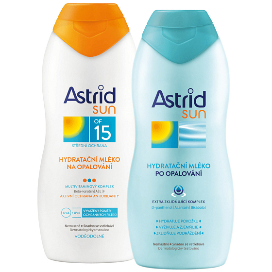 Astrid Sun OF15 hydratačné mlieko na opaľovanie 200 ml + Sun Hydratačné mlieko po opaľovaní 200 ml, duopack