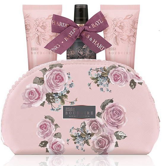 Baylis & Harding Okvetné lístky ruže sprchový krém 100 ml + mlieko na ruky a telo 100 ml + telový sprej 100 ml + kozmetická kabelka darčeková sada