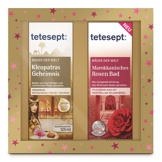 Tetesept Cleopatra's Secret Cream Bath 125 ml + Moroccan Rose Bath Caring Bath Oil Concentrate 125 ml, kozmetická sada
