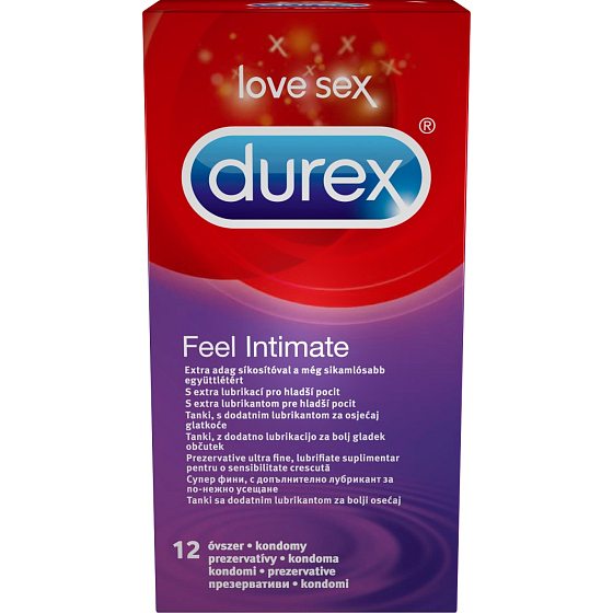 Durex Feel Intimate kondóm tenký s extra lubrikáciou nominálna šírka: 56 mm 12 kusov