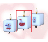 Lima Me to You Macko a srdiečka sviečka s obtiskom biela kocka 45 x 45 mm 1 kus