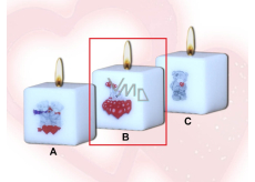 Lima Me to You Macko a srdiečka sviečka s obtiskom biela kocka 45 x 45 mm 1 kus