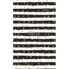 Albi Diár 2018 vreckový týždenný Čiernobiele prúžky so zlatým 9,5 cm × 15,5 cm × 1,1 cm