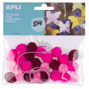 Apli Pom Pom korálky ružové + gumička 25 kusov