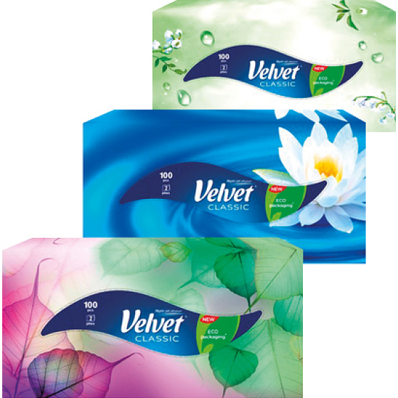 Velvet Classic 2vrstvé papierové vreckovky, 100 ks