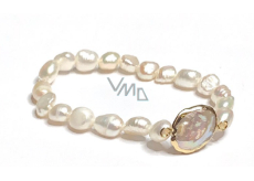 Perlový náramok biely elastický prírodný kameň, 7 - 8 mm / 16 - 17 cm, symbol ženskosti, prináša obdiv
