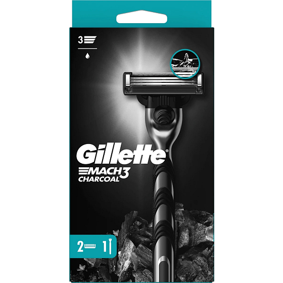 Holiaci strojček Gillette Mach3 Charcoal + náhradné hlavice 2 kusy pre mužov