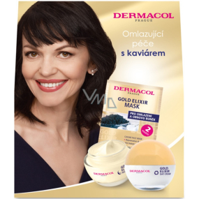 Dermacol Gold Elixir SPF10 omladzujúci kaviárový denný krém 50 ml + omladzujúci kaviárový nočný krém 50 ml + omladzujúca maska s kaviárom 2 x 8 g, kozmetická sada pre ženy