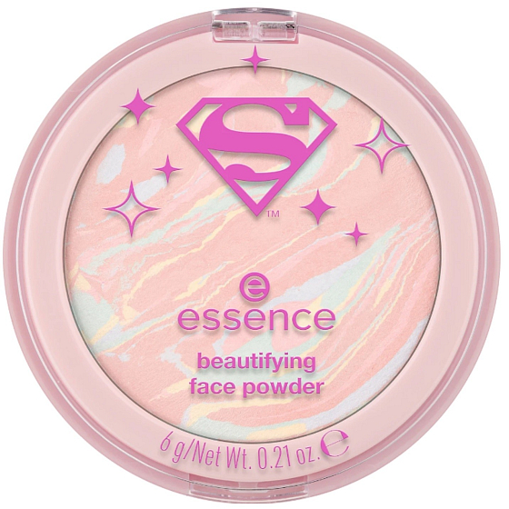 Essence Superman Beautifying pudr na obličej, 6 g, jemný pudr pro matný a hladký finiš, který zpevňuje make-up a zanechává pleť svěží