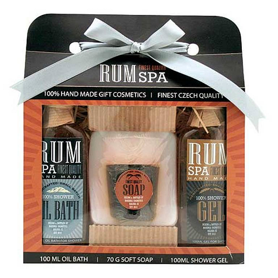 Bohemia Gifts Rumová kozmetika sprchový gél 100 ml + ručne vyrábané tuhé mydlo (panák) + olejový kúpeľ 100 ml, kozmetická sada
