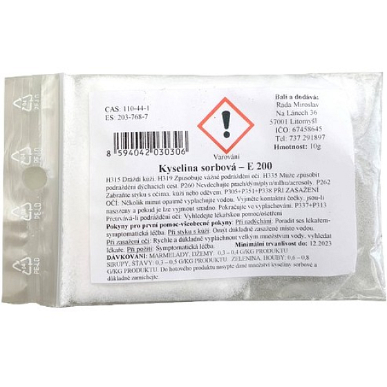 Kyselina sorbová E 200 pre potraviny 10 g