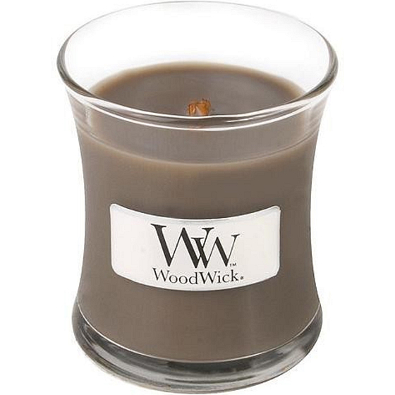 Woodwick Sand & Driftwood - Piesok a naplavené drevo vonná sviečka s dreveným knôtom a viečkom sklo malá 85 g