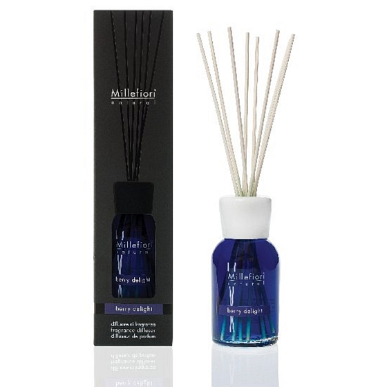 Millefiori Milano Natural Berry Delight - Ovocné potešenie Difuzér 500 ml + 12 stebiel v dĺžke 35 cm do veľkých priestorov vydrží 6-7 mesiacov