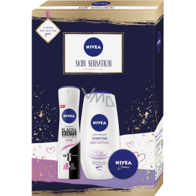 Nivea Skin Sensation antiperspirant dezodorant sprej 150 ml + sprchový gél 250 ml + krém 30 ml, kozmetická súprava pre ženy