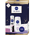 Nivea Skin Sensation antiperspirant dezodorant sprej 150 ml + sprchový gél 250 ml + krém 30 ml, kozmetická súprava pre ženy
