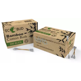 CS County Sales Bamboo Eco hygienické bambusové tyčinky s hlavičkou zo 100% čistej bavlny, hranatá krabička 300 kusov
