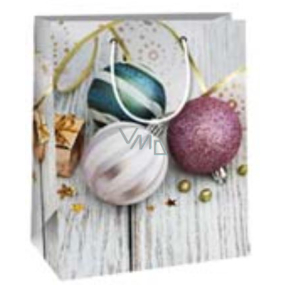 Ditipo Darčeková papierová taška 18 x 10 x 22,7 cm Vianočná biela - motív dreva, tri banky