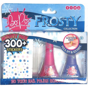 Bo-Po Frosty lak na nechty peel-off tmavoružový 2,5 ml + lak na nechty peel-off fialový 2,5 ml + nálepky na nechty, kozmetická sada pre deti
