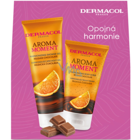 Dermacol Aroma Moment Belgian Chocolate - sprchový gél Belgian Chocolate 250 ml + telový peeling 150 ml, kozmetická sada pre ženy