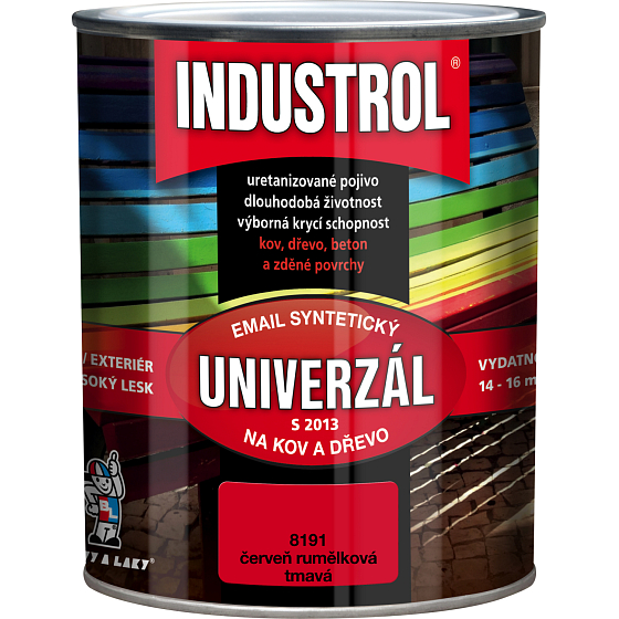 Industrol S2013 univerzál lesk vrchná farba na kov a drevo, 8191 tmavá červeň rumělka, 750 ml