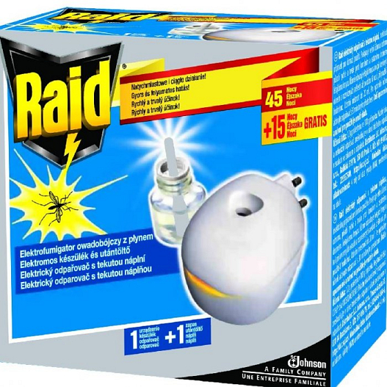 Raid elektrický odparovač s tekutou náplňou 45 + 15 nocí proti lietajúcemu hmyzu