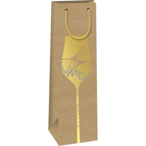 Ditipo Papierová darčeková taška na fľašu 12,3 x 36,2 x 7,8 cm Kraft - prírodná, zlatý pohár