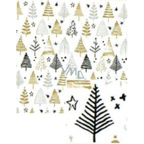 Nekupto Dárkový balicí papír vánoční 70 x 200 cm Bílý černé, zlaté, stříbrné stromky