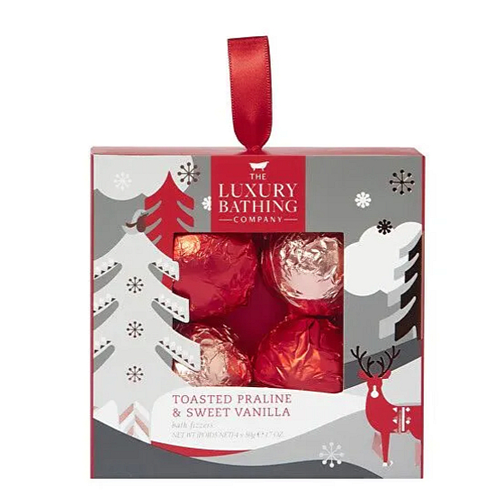 Grace Cole Christmas Candy & Vanilla Sparkling Bath Balls 4 x 50 g, kozmetická sada pre ženy