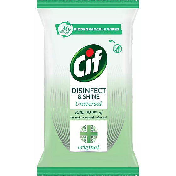 Univerzálne čistiace obrúsky Cif Disinfect & Shine 36 kusov