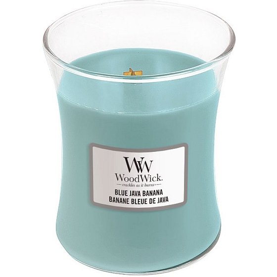 Woodwick Blue Java Banana - Havajský banán vonná sviečka s dreveným knôtom a viečkom sklo stredná 275 g
