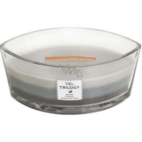 Woodwick Trilogy Warm Woods - Hrejivé drevo vonná sviečka s dreveným širokým knôtom a viečkom sklo loď 453 g