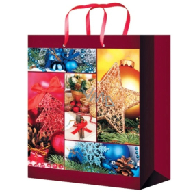 Anjel Darčeková papierová taška 32 x 26 x 12,7 cm bordó vianočné motívy L