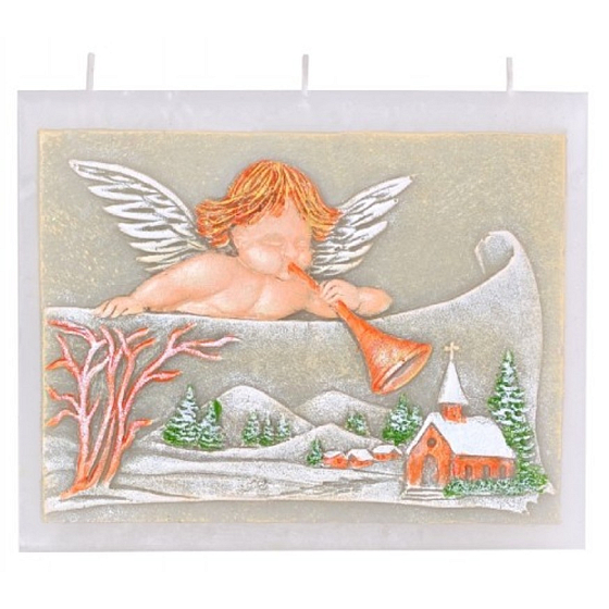 Candles Anjel s trumpetu vonná sviečka plochá 3 knôty 130 x 110 mm